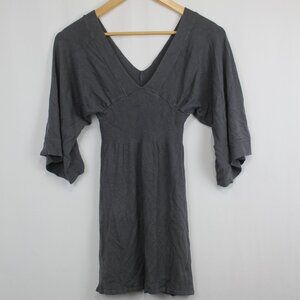 Derek Heart Gray Knit Deep V Neck Off Shoulders Long Sleeve Dress